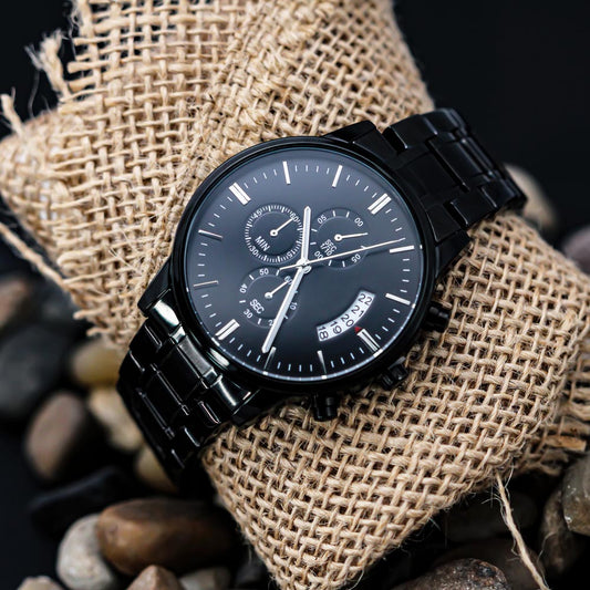 Father's Day Groomsmen Gift for Him - Customizable Black Engraved Watch