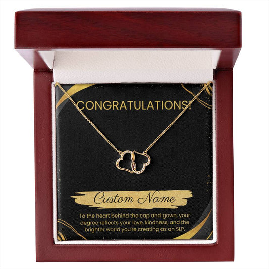 Graduation Gift for SLP, SLPA, or AuD - Gold & Diamond Everlasting Love Interlocking Gold Hearts and Diamonds Necklace