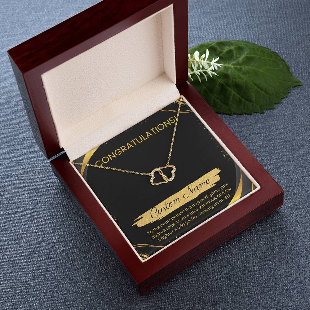 Graduation Gift for SLP, SLPA, or AuD - Gold & Diamond Everlasting Love Interlocking Gold Hearts and Diamonds Necklace