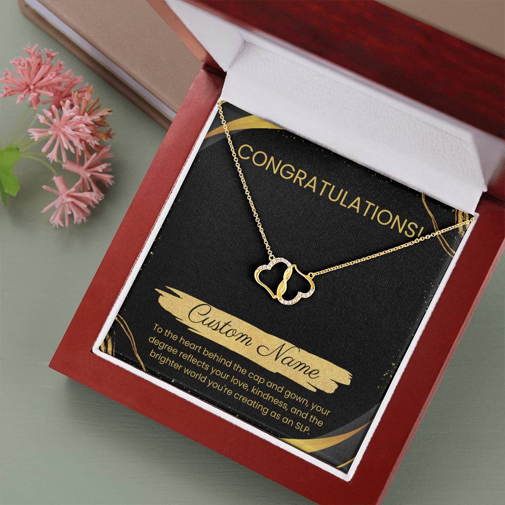 Graduation Gift for SLP, SLPA, or AuD - Gold & Diamond Everlasting Love Interlocking Gold Hearts and Diamonds Necklace