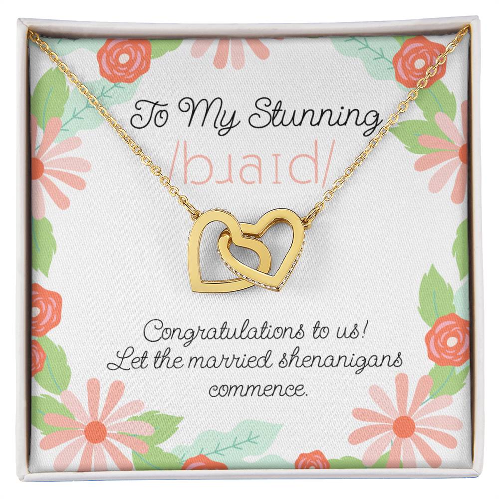 Wedding Day Romantic IPA Bride Gift from Groom  Interlocking Hearts Necklace