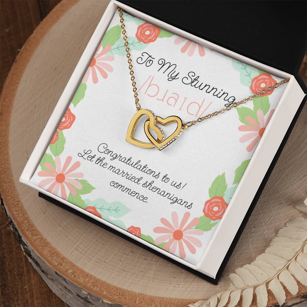 Wedding Day Romantic IPA Bride Gift from Groom  Interlocking Hearts Necklace