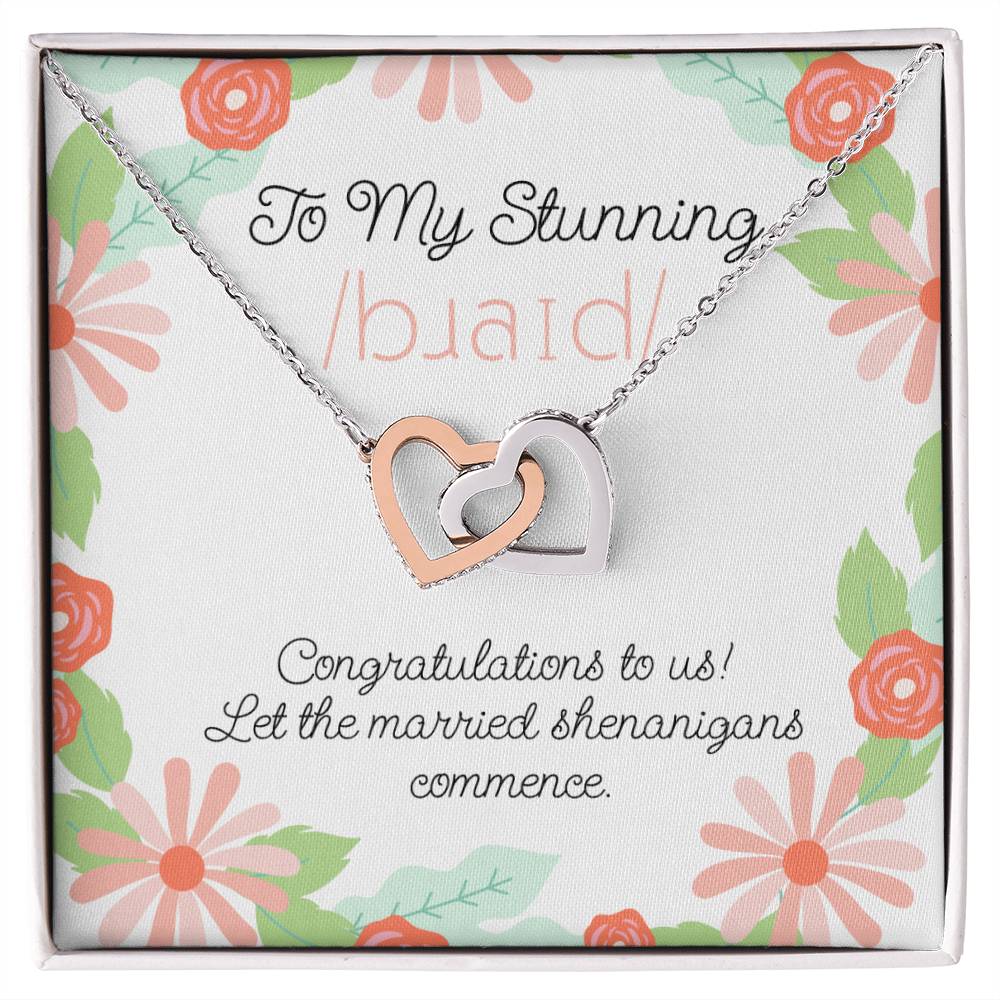 Wedding Day Romantic IPA Bride Gift from Groom  Interlocking Hearts Necklace