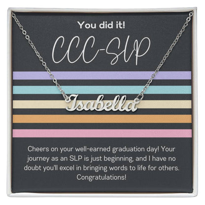 Custom Name Necklace Graduation Gift for SLP Speech-Language Pathology Graduate Student Pastel Retro Stripe