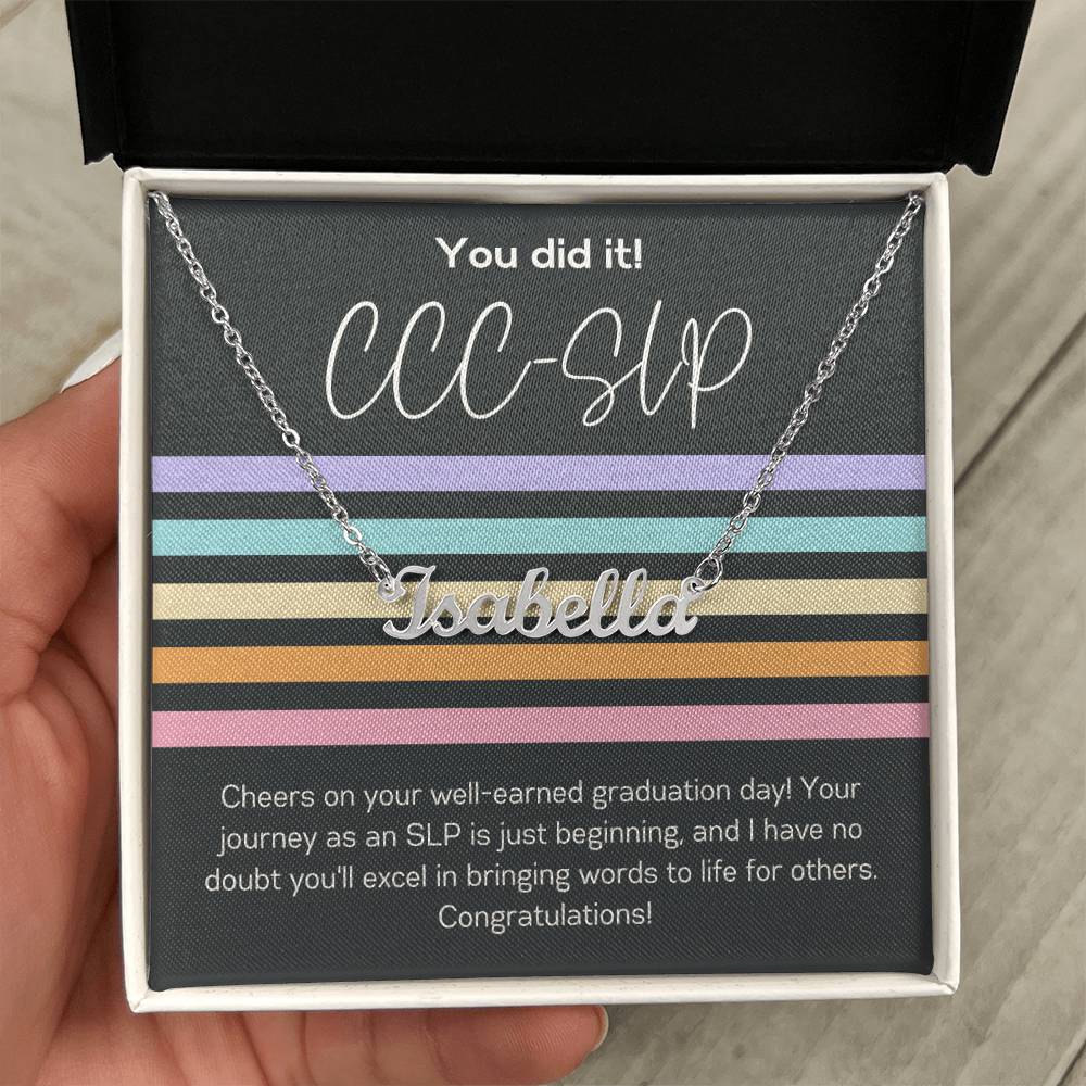 Custom Name Necklace Graduation Gift for SLP Speech-Language Pathology Graduate Student Pastel Retro Stripe