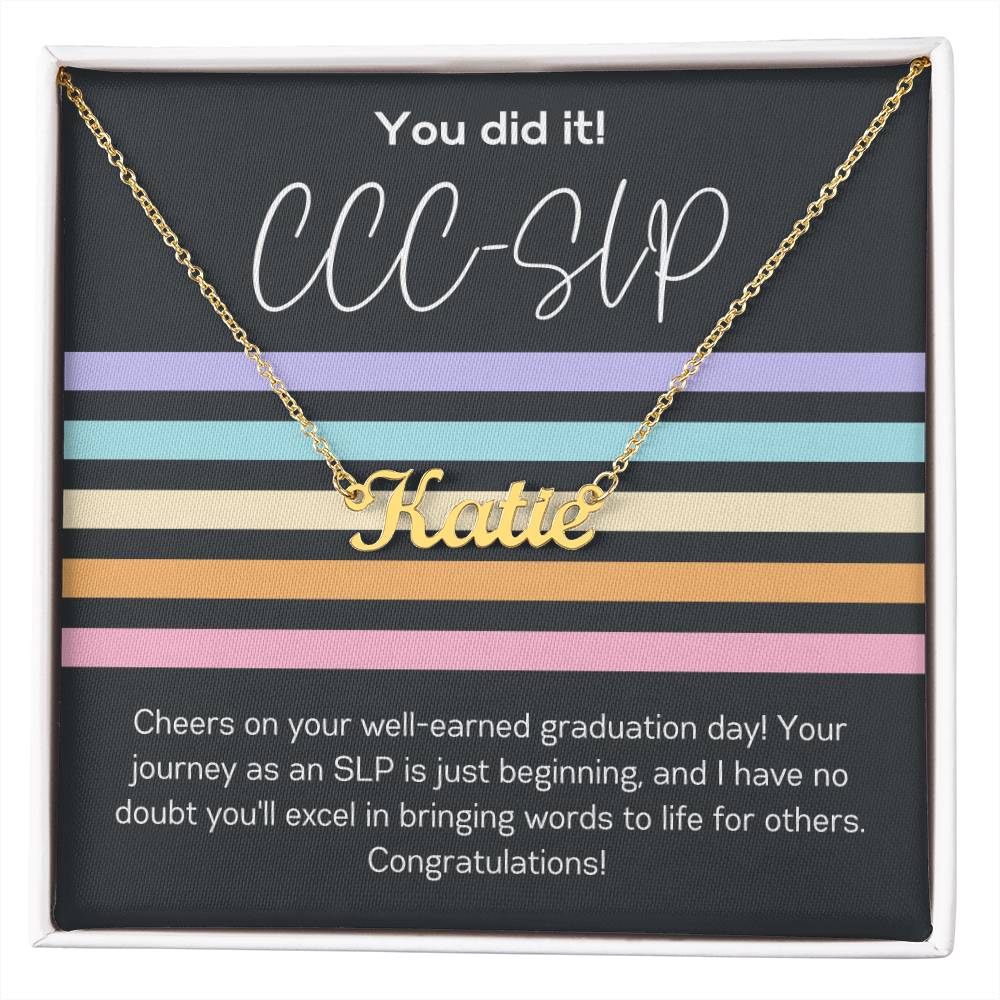 Custom Name Necklace Graduation Gift for SLP Speech-Language Pathology Graduate Student Pastel Retro Stripe