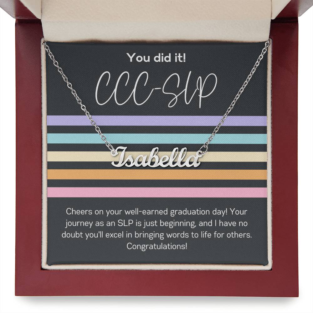 Custom Name Necklace Graduation Gift for SLP Speech-Language Pathology Graduate Student Pastel Retro Stripe