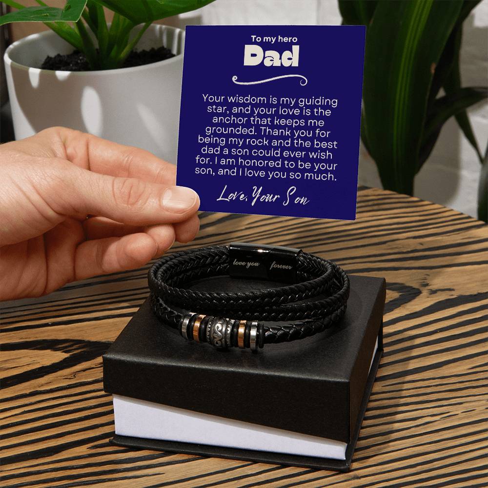 Father's Day Gift to Hero Dad from Son - Love You Forever Braided Bracelet