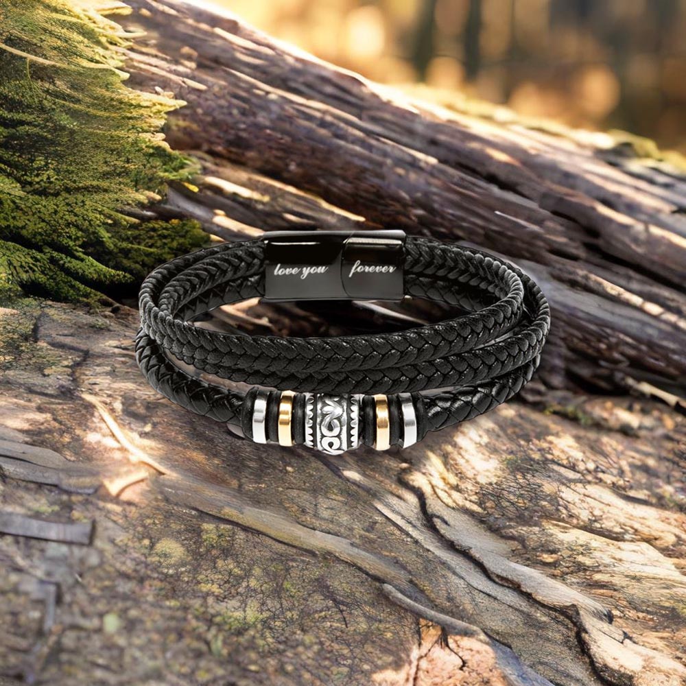 Sentimental Gift for Son from Mom - Love You Forever Braided Vegan Leather Bracelet