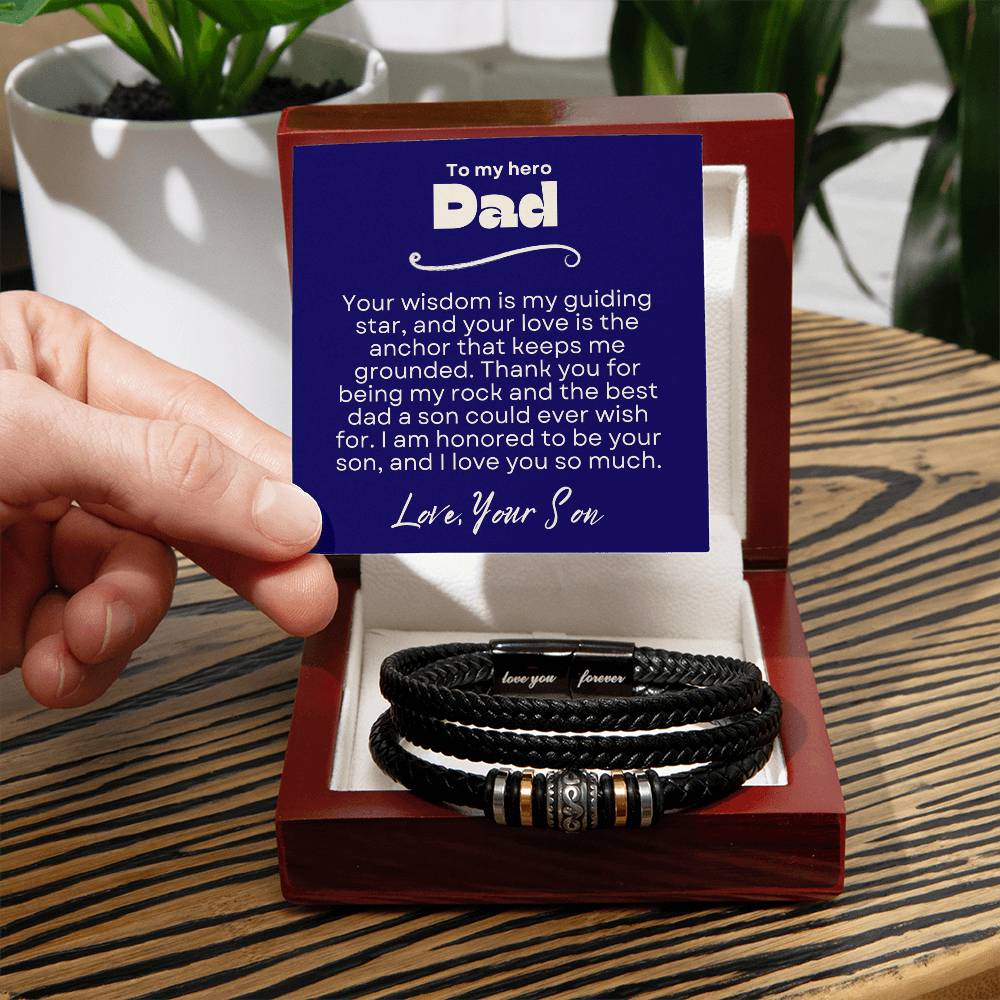 Father's Day Gift to Hero Dad from Son - Love You Forever Braided Bracelet