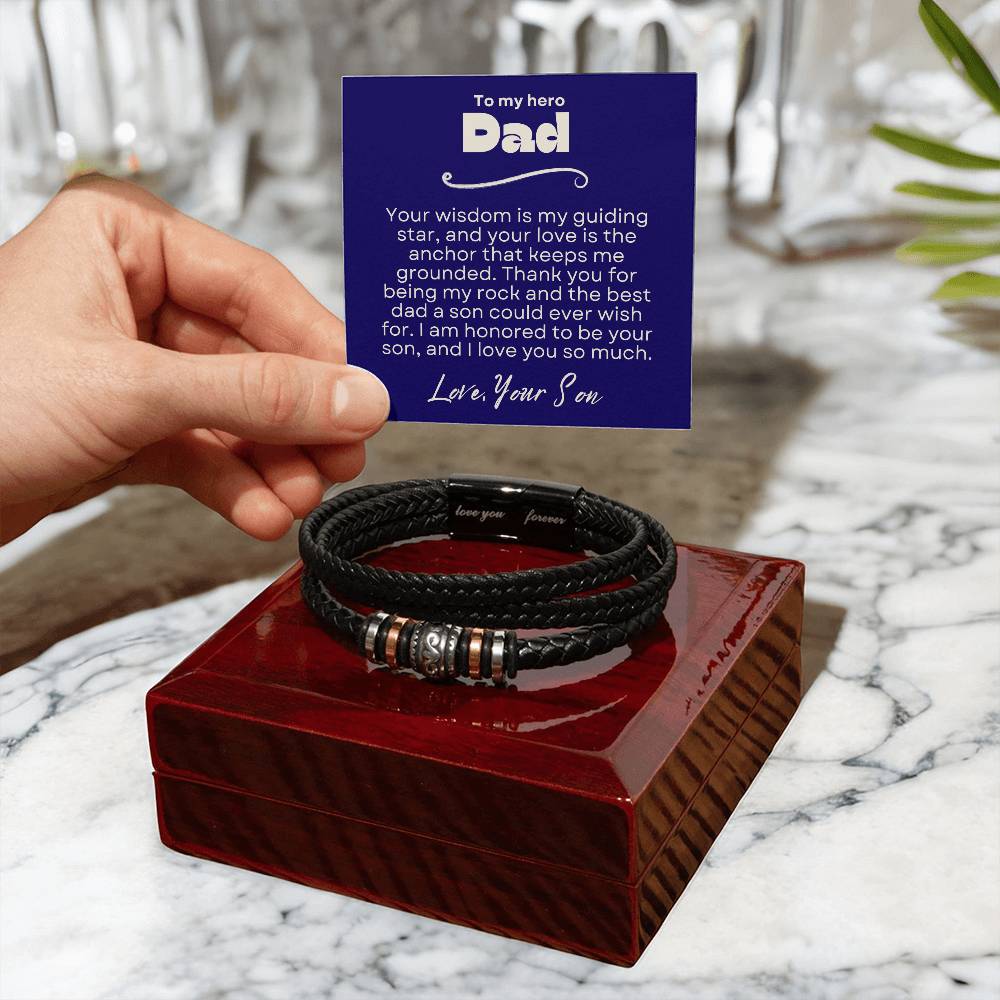 Father's Day Gift to Hero Dad from Son - Love You Forever Braided Bracelet