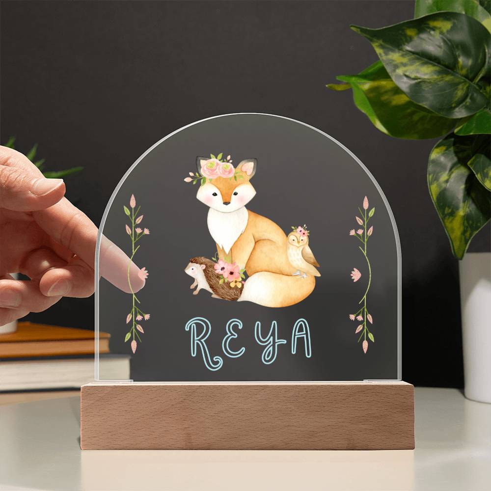 Custom Name Woodland Creature LED Acrylic Night Light for Child