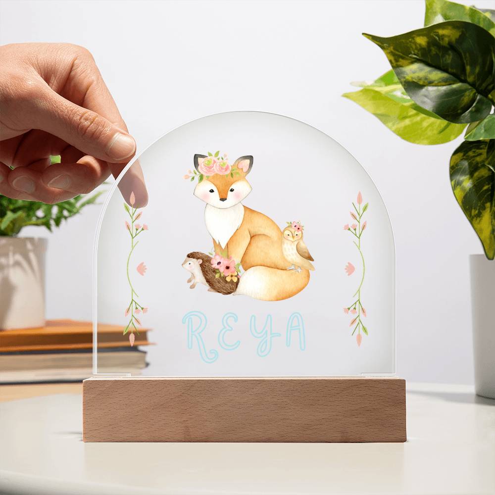 Custom Name Woodland Creature LED Acrylic Night Light for Child