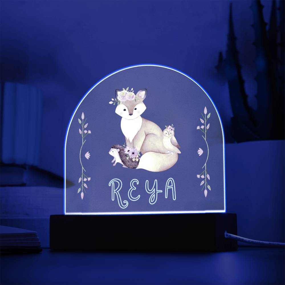 Custom Name Woodland Creature LED Acrylic Night Light for Child