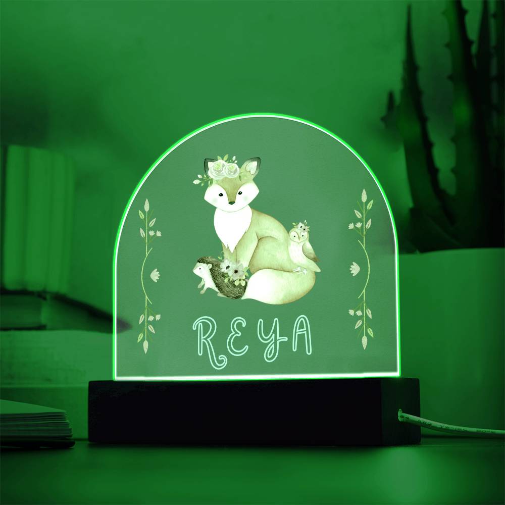 Custom Name Woodland Creature LED Acrylic Night Light for Child