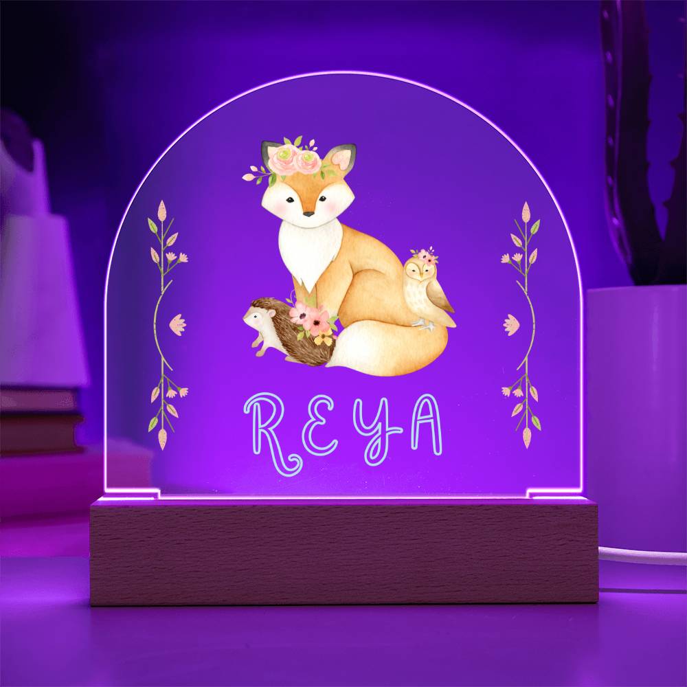 Custom Name Woodland Creature LED Acrylic Night Light for Child