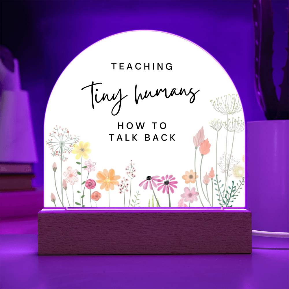 Teaching Tiny Humans How to Talk Back - LED Acrylic Desk Plaque for SLP SLPA