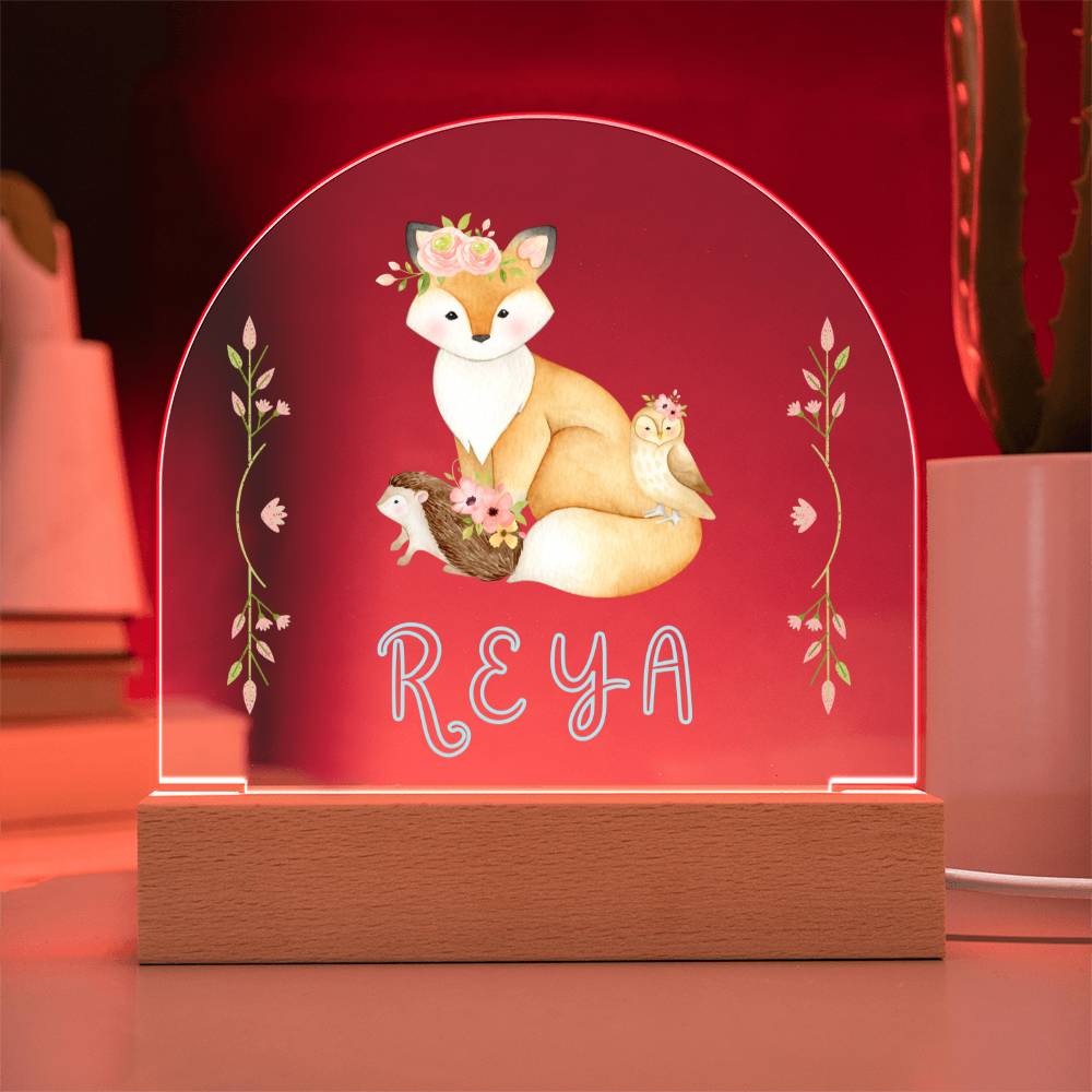 Custom Name Woodland Creature LED Acrylic Night Light for Child