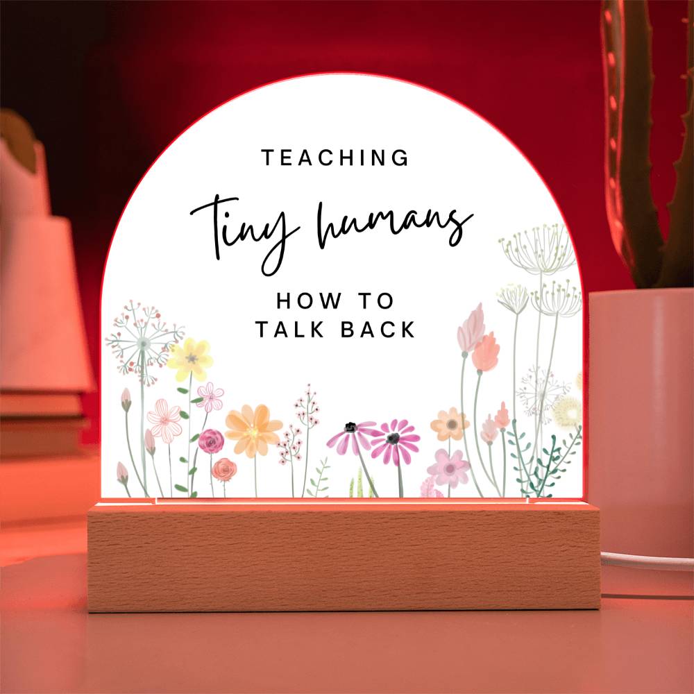 Teaching Tiny Humans How to Talk Back - LED Acrylic Desk Plaque for SLP SLPA