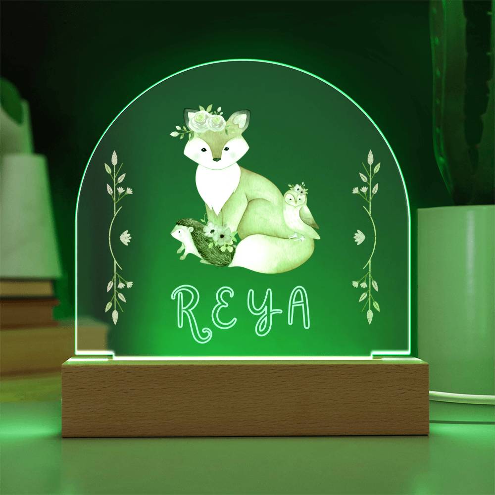 Custom Name Woodland Creature LED Acrylic Night Light for Child