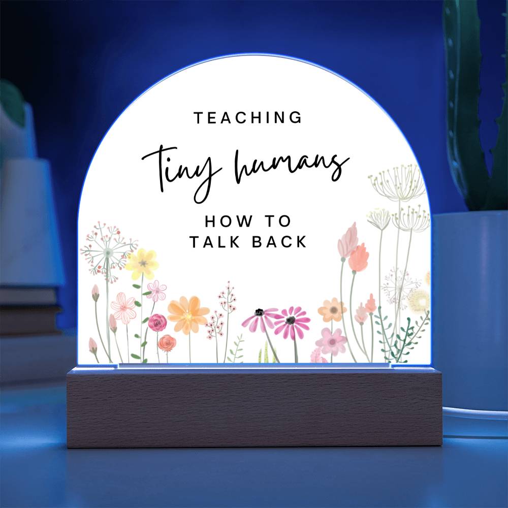 Teaching Tiny Humans How to Talk Back - LED Acrylic Desk Plaque for SLP SLPA