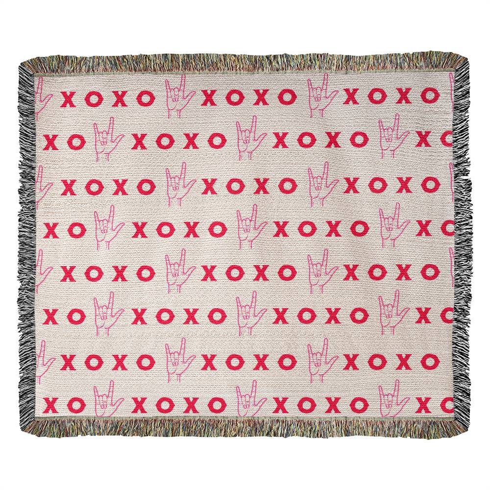 Valentine's Day Anniversary Gift - XO XO "I love you" ASL Blanket for Her - Heirloom Woven Blanket 50 x 60"