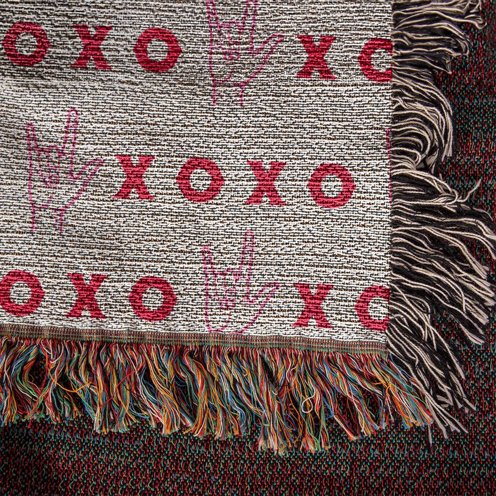 Valentine's Day Anniversary Gift - XO XO "I love you" ASL Blanket for Her - Heirloom Woven Blanket 50 x 60"