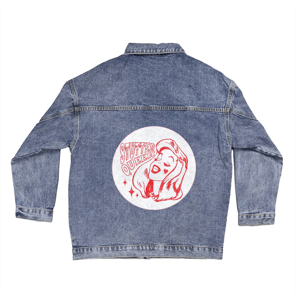 Stutter Queen Retro Pinup - Oversized Jean Jacket for Woman Who Stutters