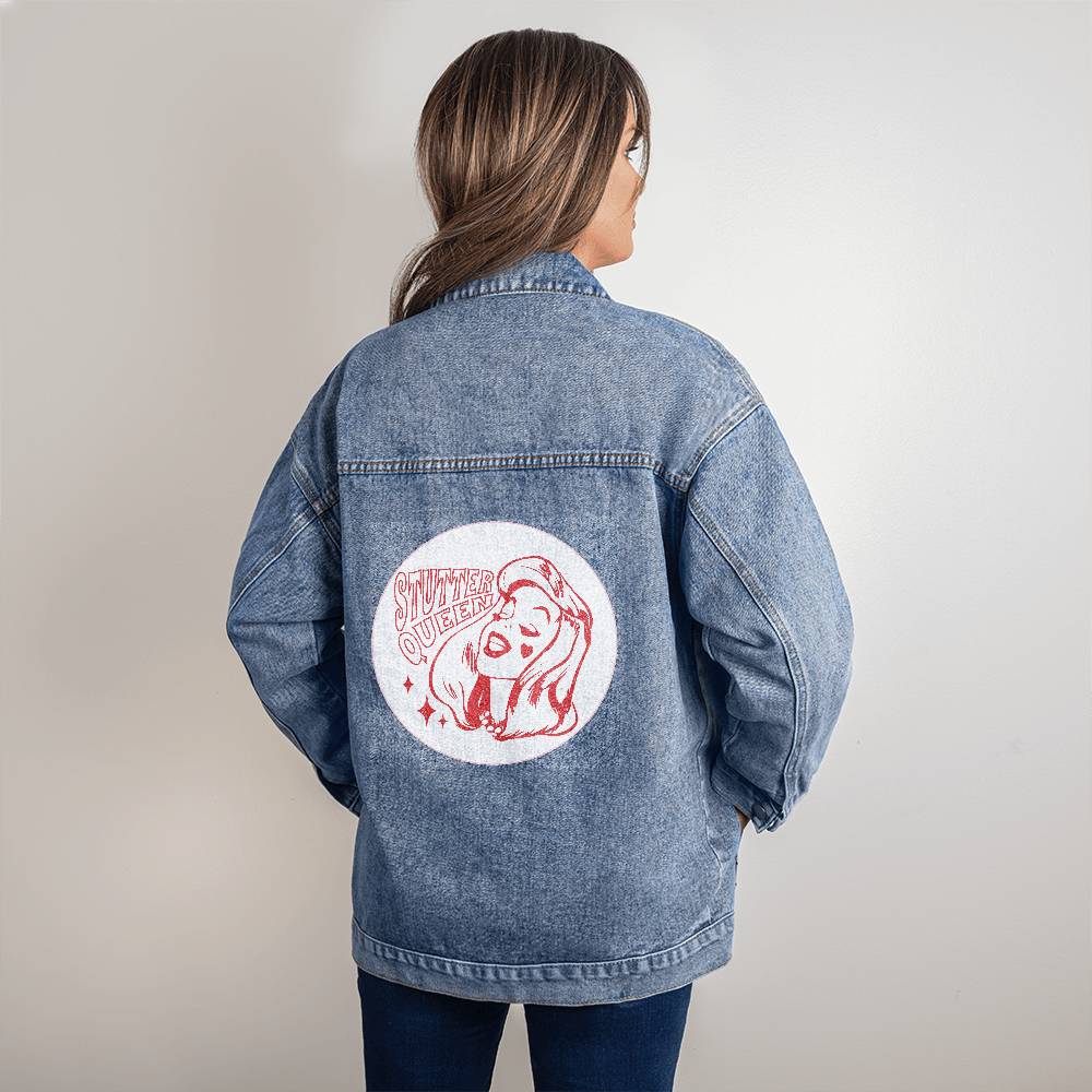 Stutter Queen Retro Pinup - Oversized Jean Jacket for Woman Who Stutters