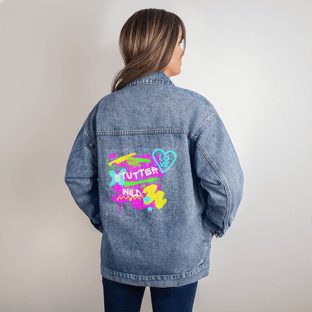 Stutter Wild Graffiti Women s Oversized Jean Jacket Vermont Stuttering Therapy