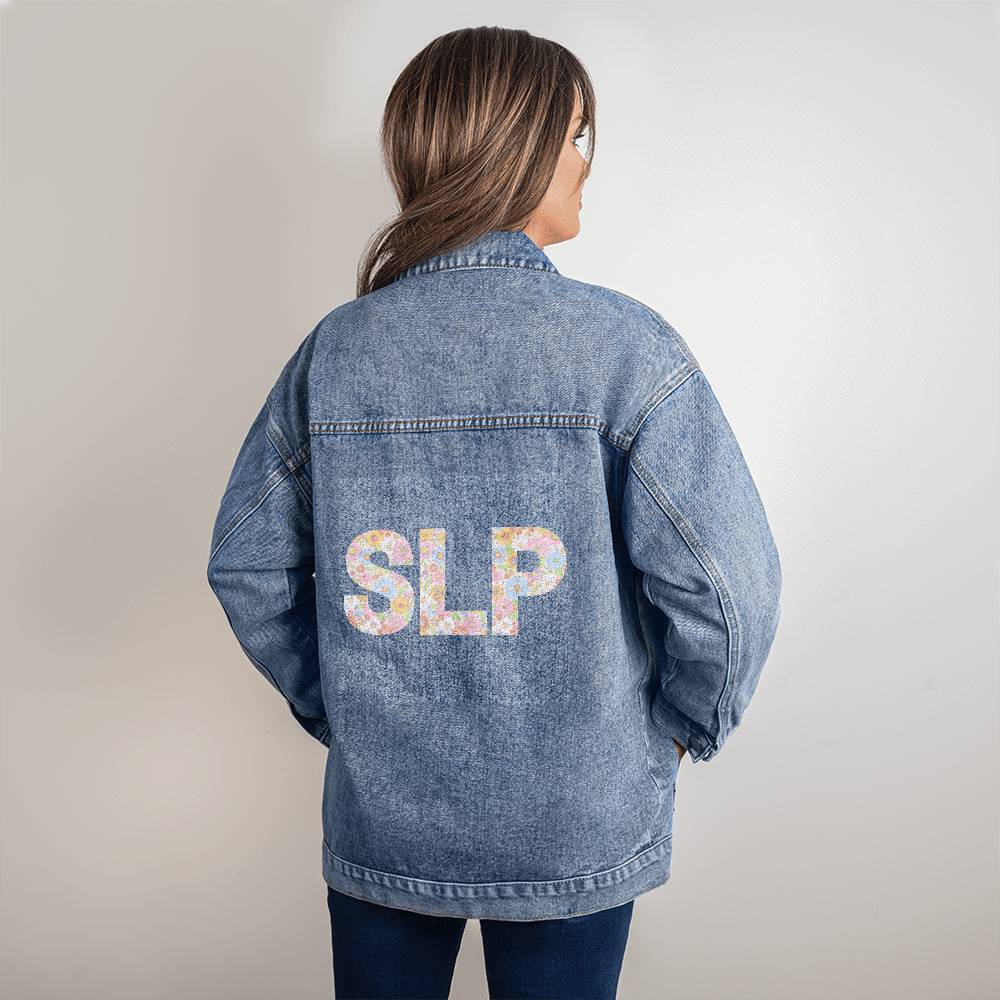 SLP Floral Oversized Jean Jacket for Speech-Language Pathologist