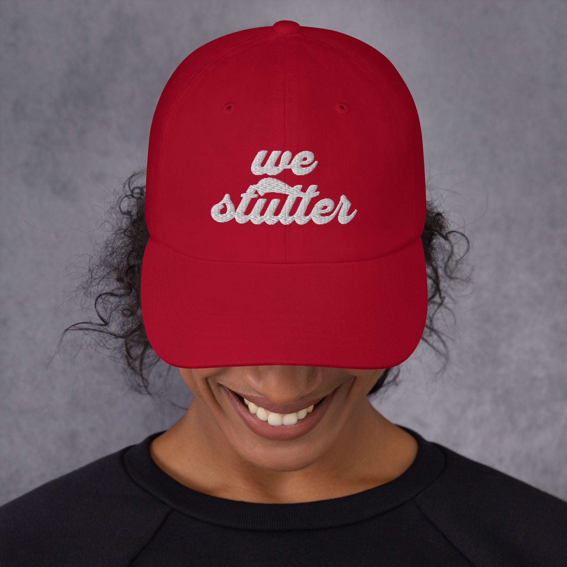 Show your solidarity with Team Stuttering at the National Stuttering Association (NSA) Conference 2024 in St. Louis with this funky retro "We Stutter" embroidered "dad hat"!  ⭐Permission Granted to use National Stuttering Association Logos and Slogans April 17, 2024  A portion of the proceeds will go towards National Stuttering Association (NSA) support groups - thanks for supporting the Normalize Stuttering movement!