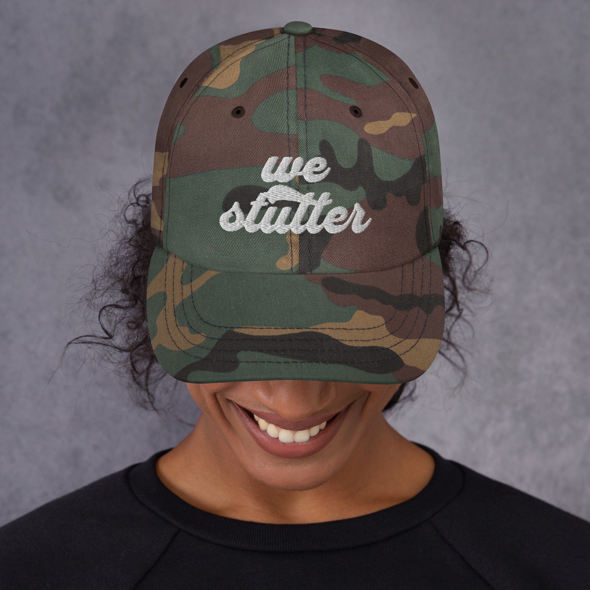 Show your solidarity with Team Stuttering at the National Stuttering Association (NSA) Conference 2024 in St. Louis with this funky retro "We Stutter" embroidered "dad hat"!  ⭐Permission Granted to use National Stuttering Association Logos and Slogans April 17, 2024  A portion of the proceeds will go towards National Stuttering Association (NSA) support groups - thanks for supporting the Normalize Stuttering movement!