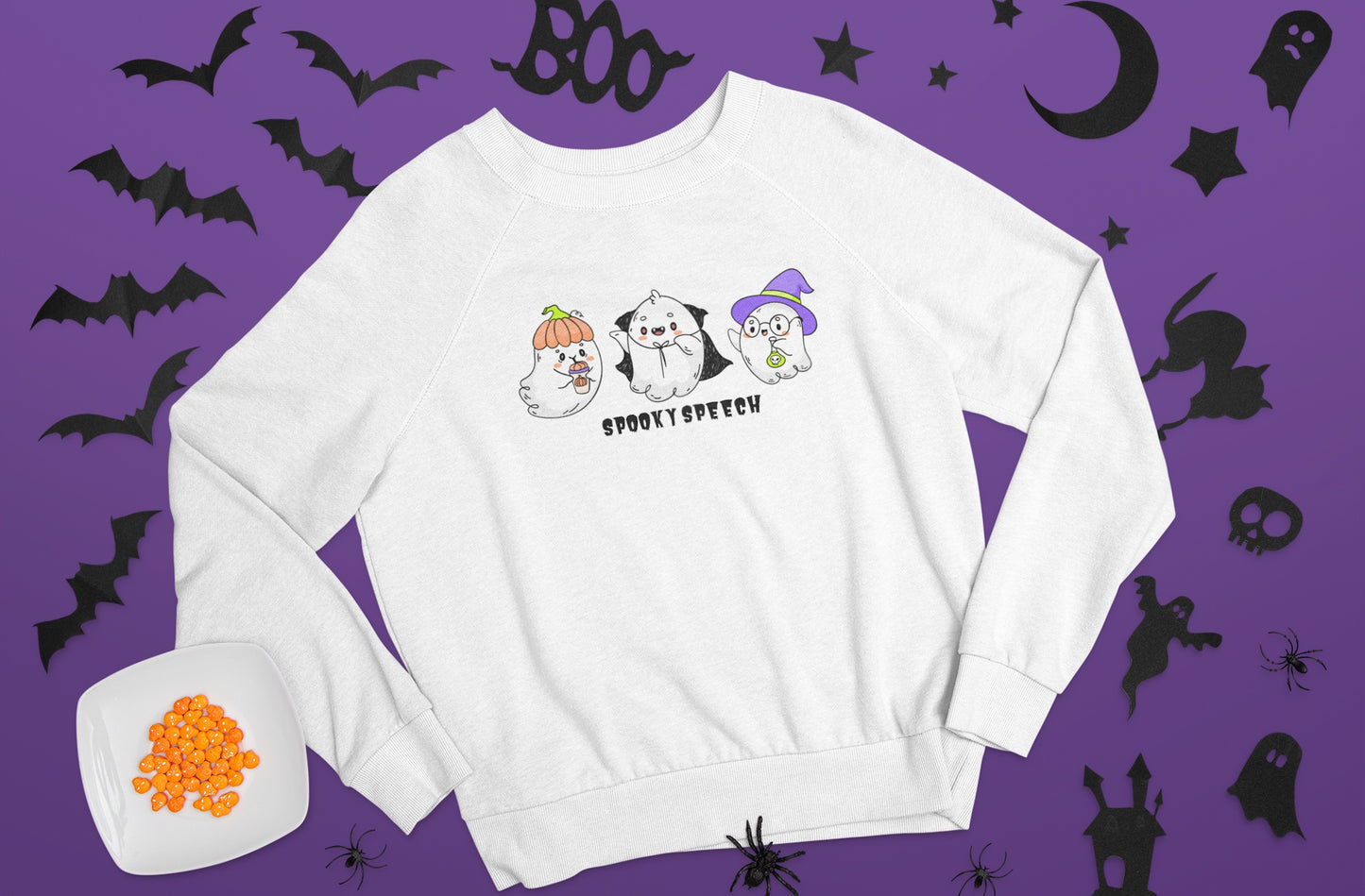 Spooky Speech Cute Ghosts Halloween Sweatshirt for SLP or SLPA