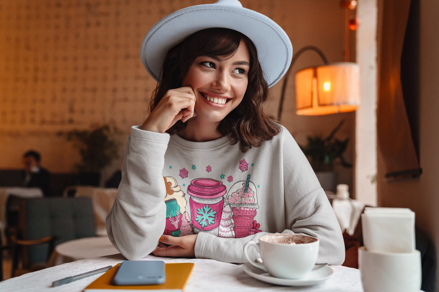 Merry SLP Pink and Blue Coffee Cup Christmas Sweatshirt