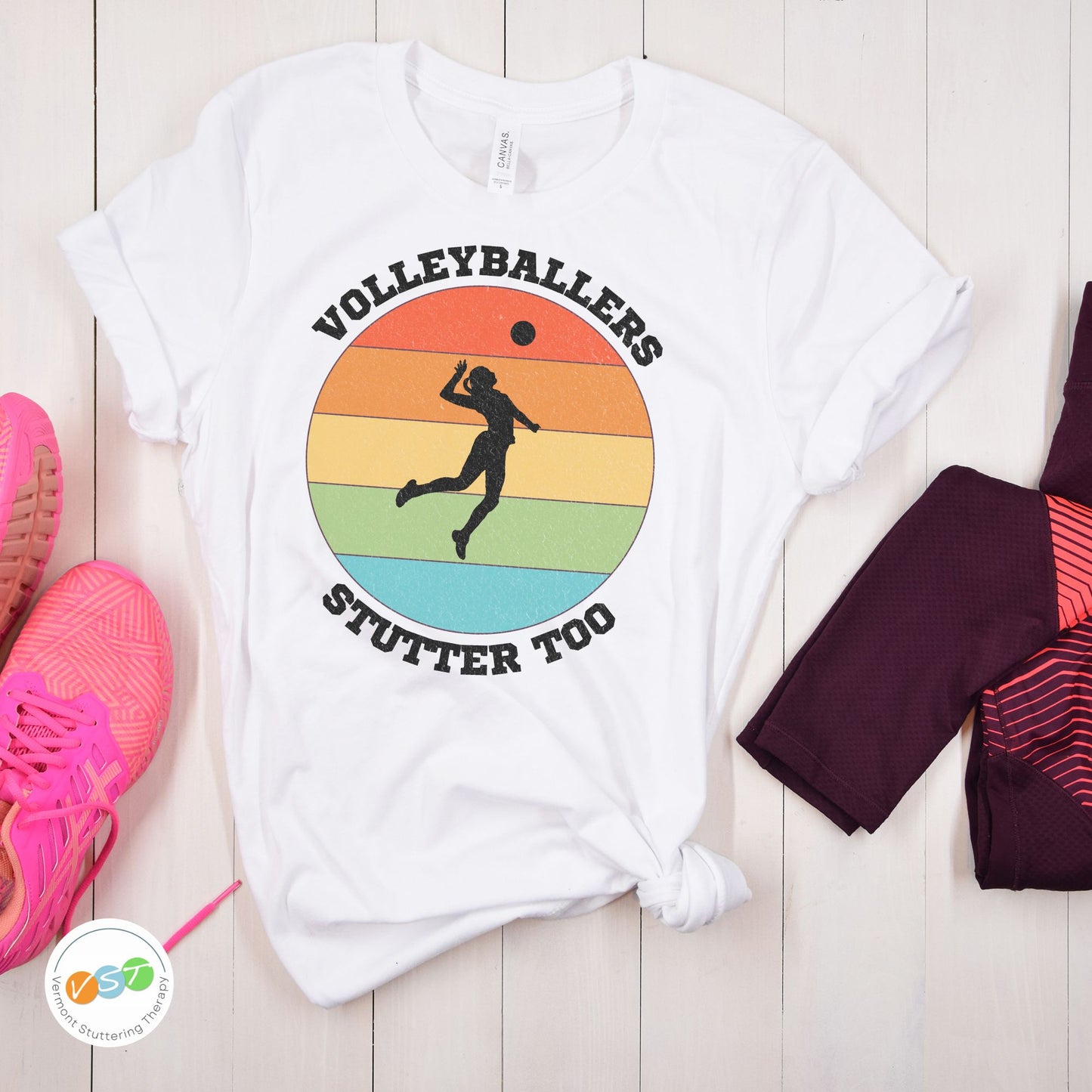 Volleyballers Stutter Too Retro Sun Spiking Vball T-shirt