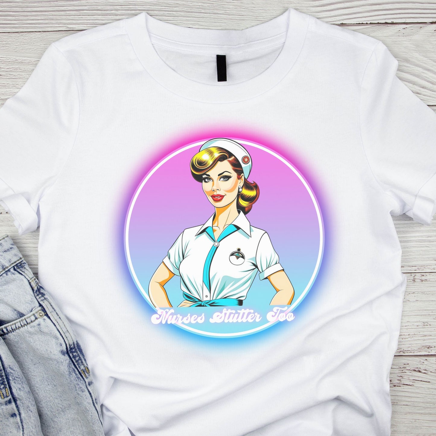 Nurses Stutter Too Retro T-shirt