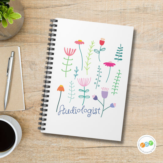 Audiologist cute floral 8 x 6 spiral bound notebook on desk