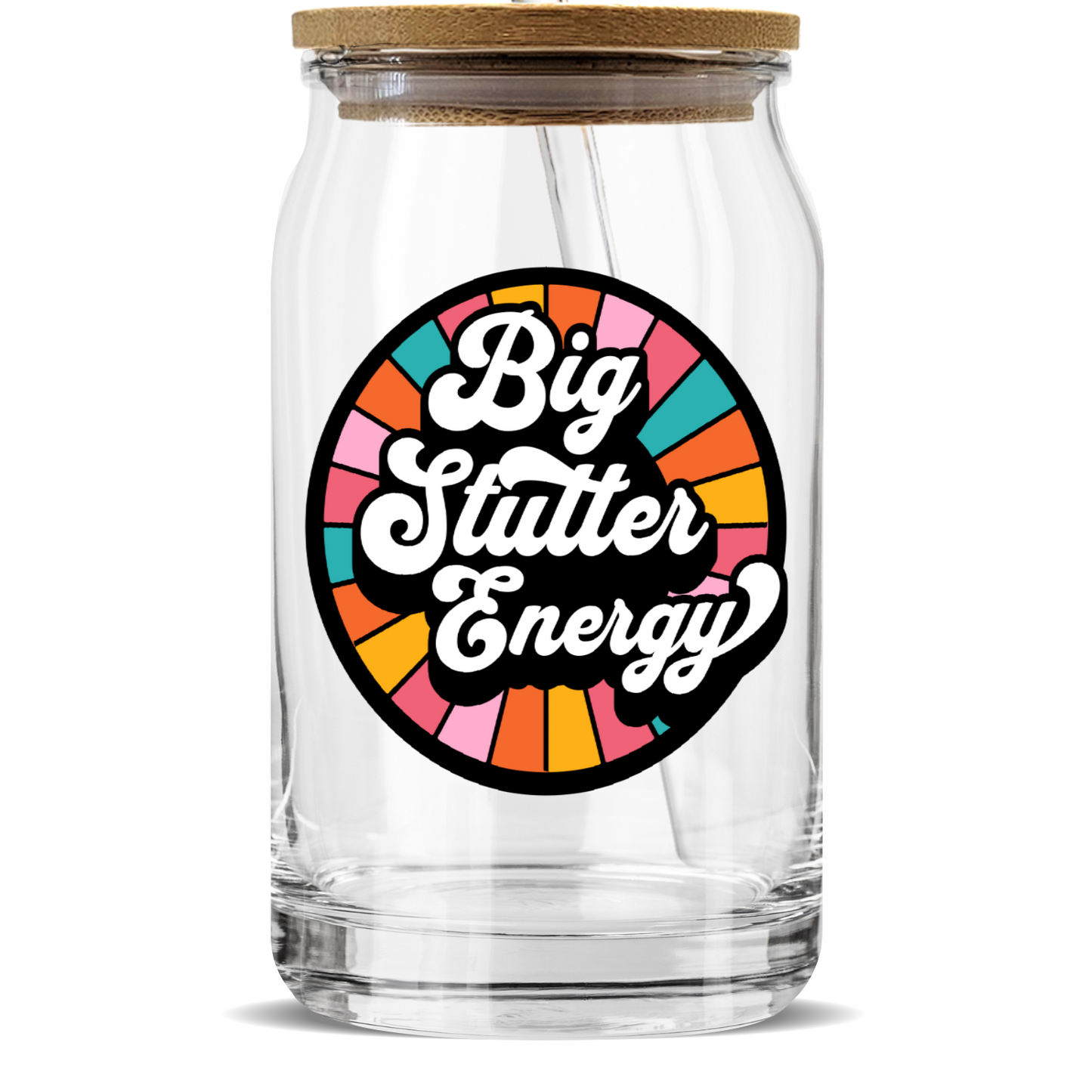 Big Stutter Energy Retro Iced Coffee Sipper Glass With Lid & Straw 