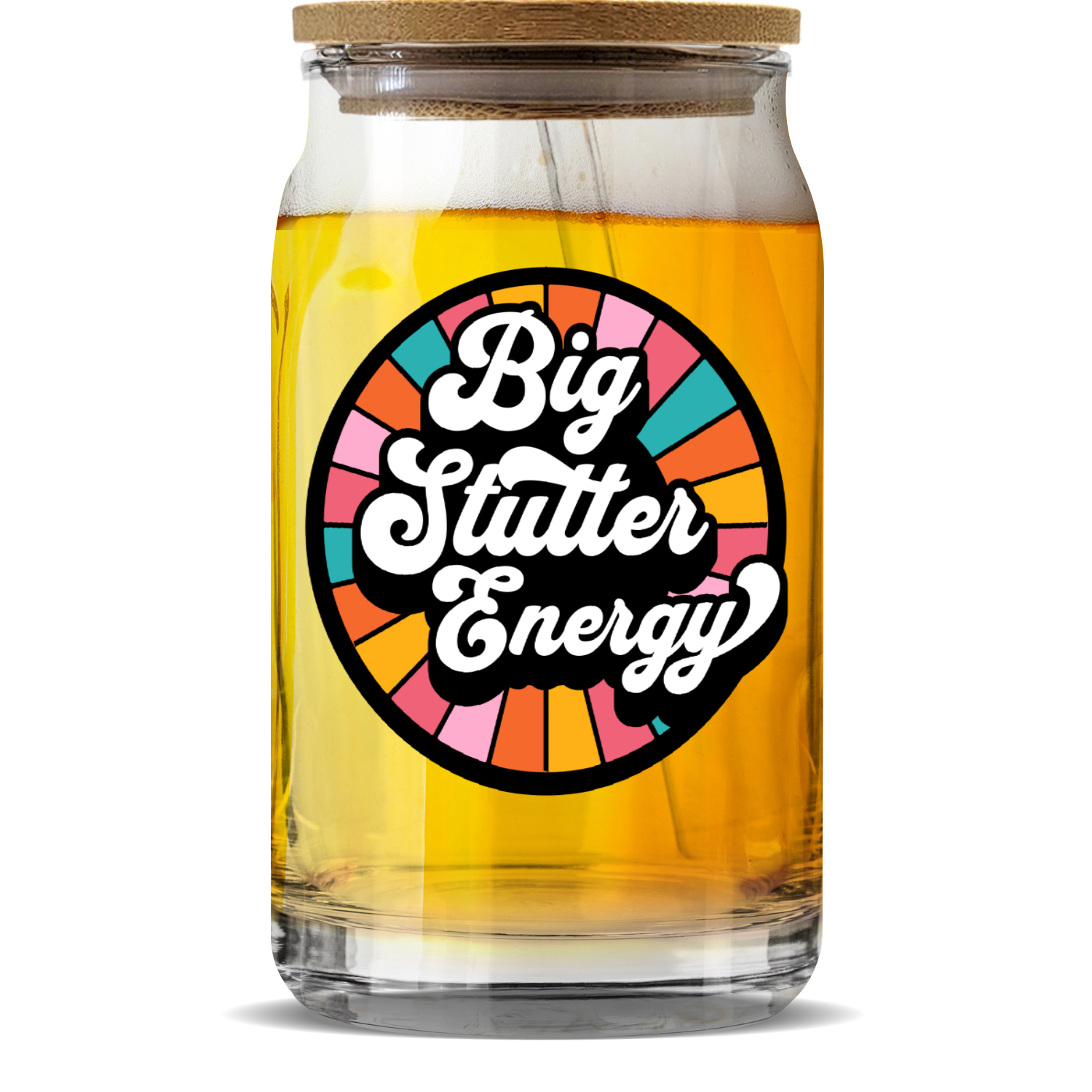 Big Stutter Energy Retro Iced Coffee Sipper Glass With Lid & Straw 