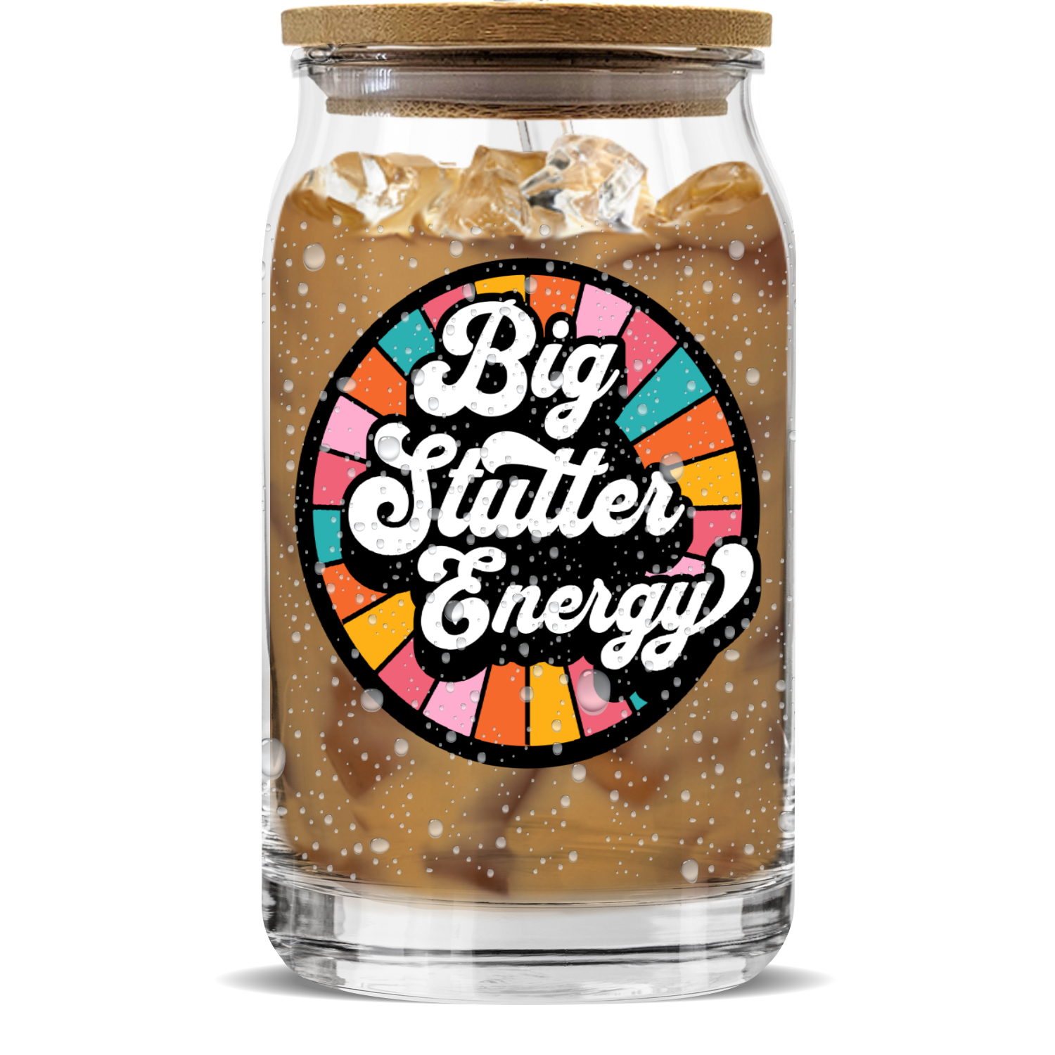 Big Stutter Energy Retro Iced Coffee Sipper Glass With Lid & Straw 