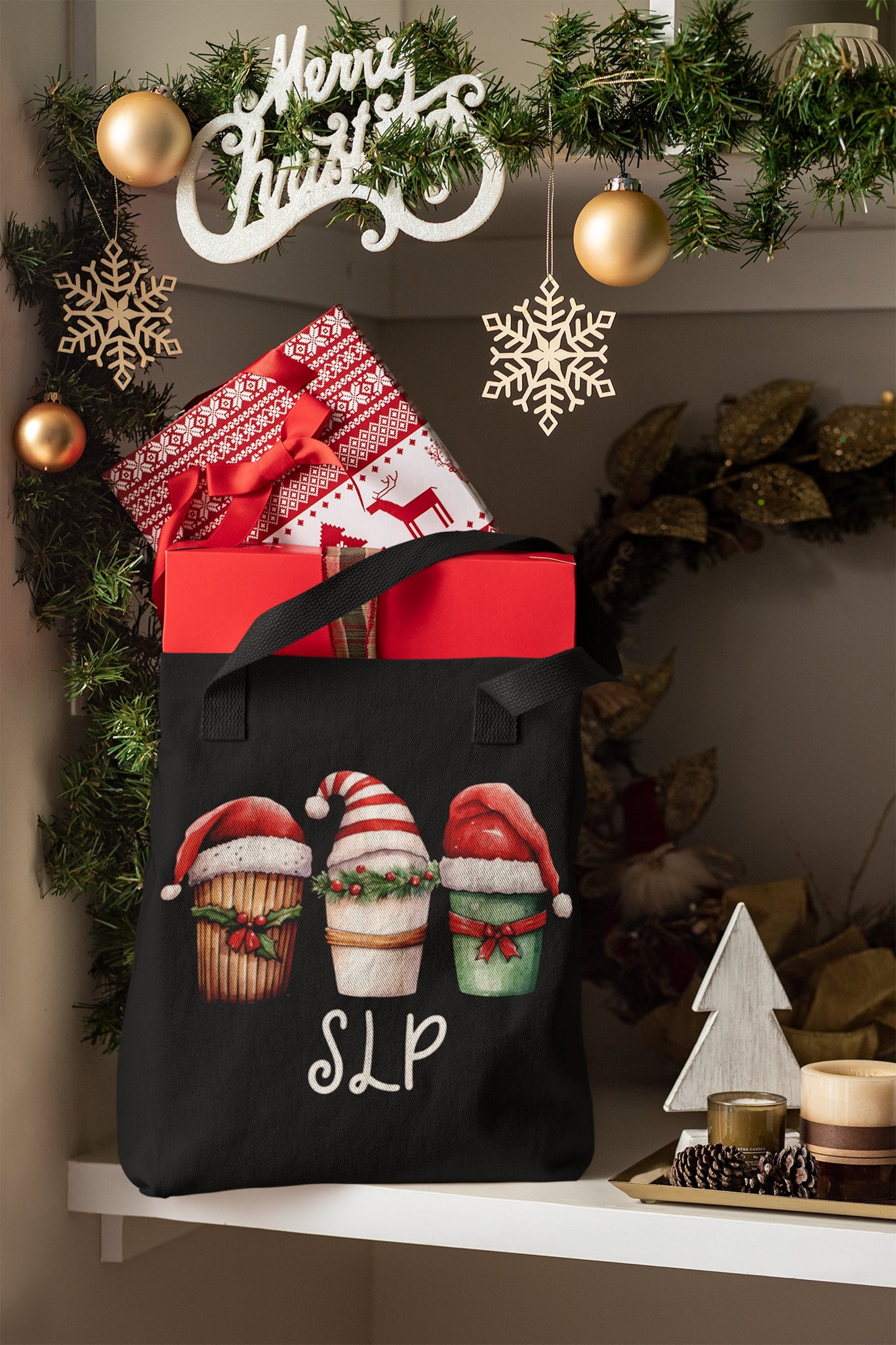 SLP Christmas Tote - Coffee Santa Hat 