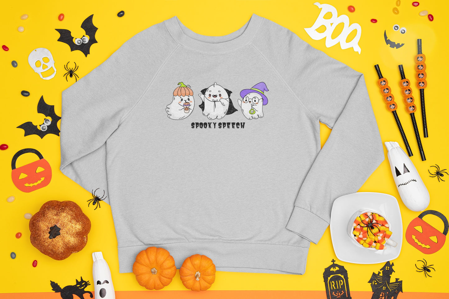 Spooky Speech Cute Ghosts Halloween Sweatshirt for SLP or SLPA