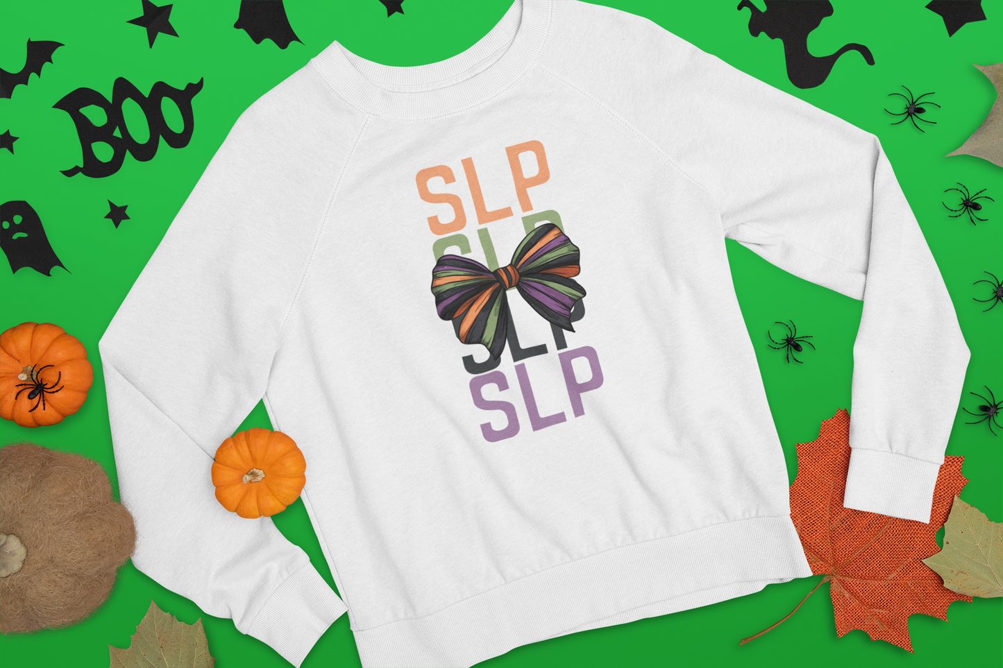 SLP Coquette Bow Halloween Sweatshirt for Speech-Language Pathologist