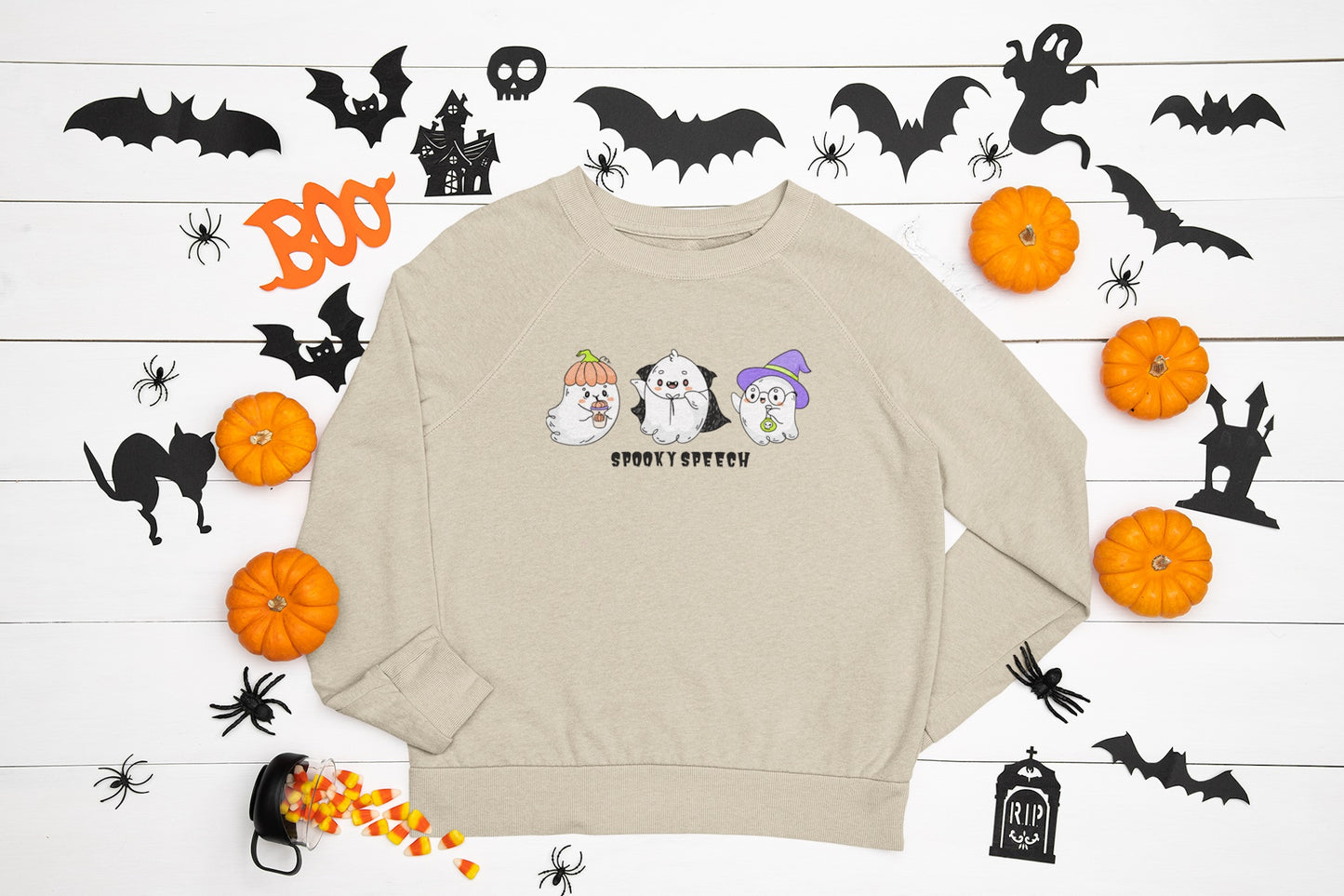 Spooky Speech Cute Ghosts Halloween Sweatshirt for SLP or SLPA