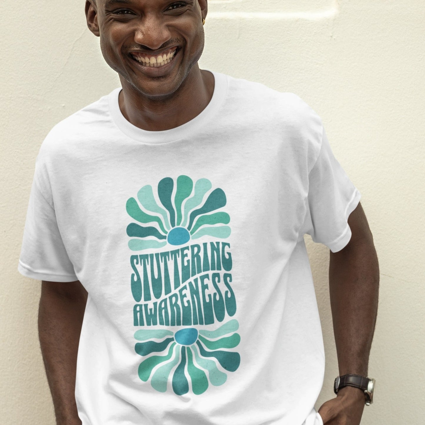 Sea Green Stuttering Awareness Retro Sun Tshirt