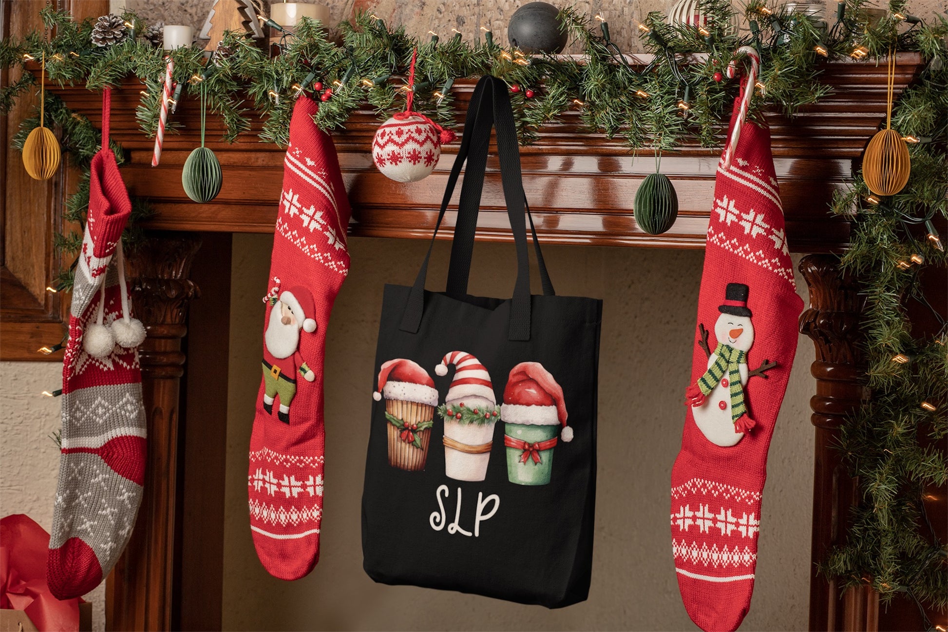 SLP Christmas Tote - Coffee Santa Hat 