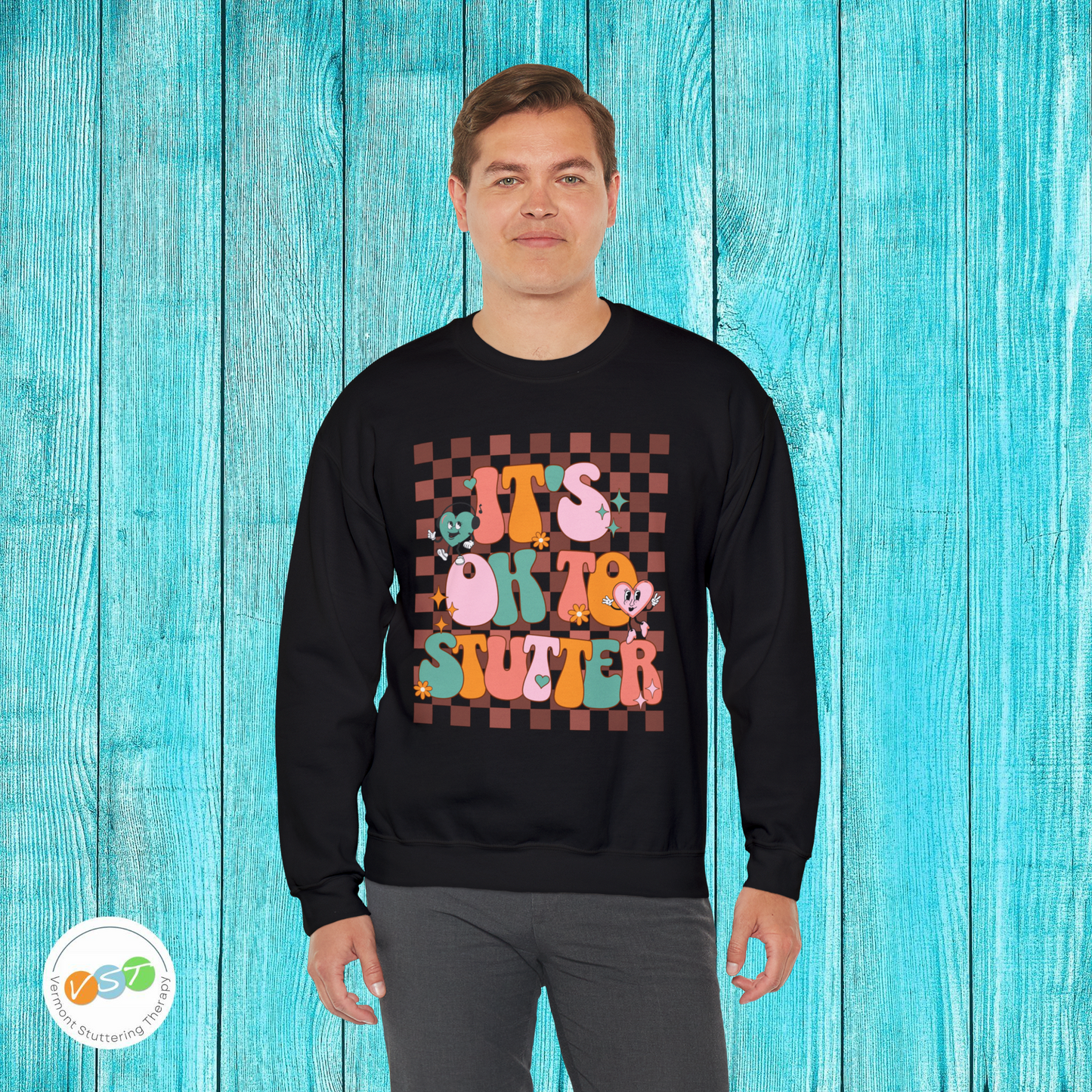 It's OK to Stutter Groovy Bubble Text Sweatshirt