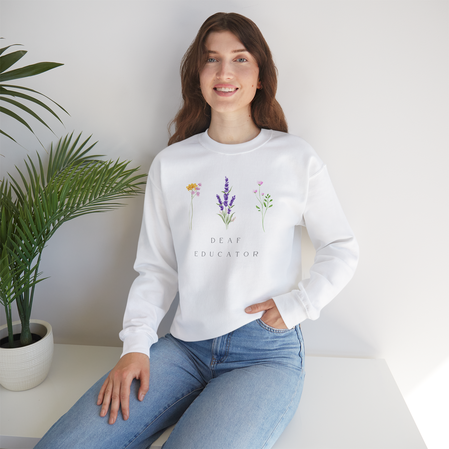 Deaf Educator Minimalist Floral Sweatshirt