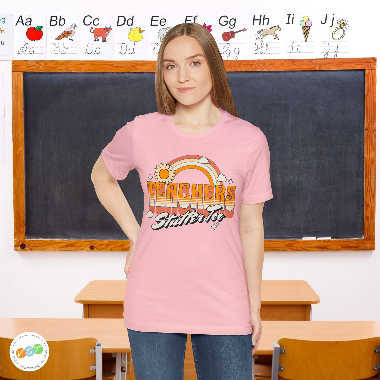 Teachers Stutter Too Retro Rainbow T-shirt